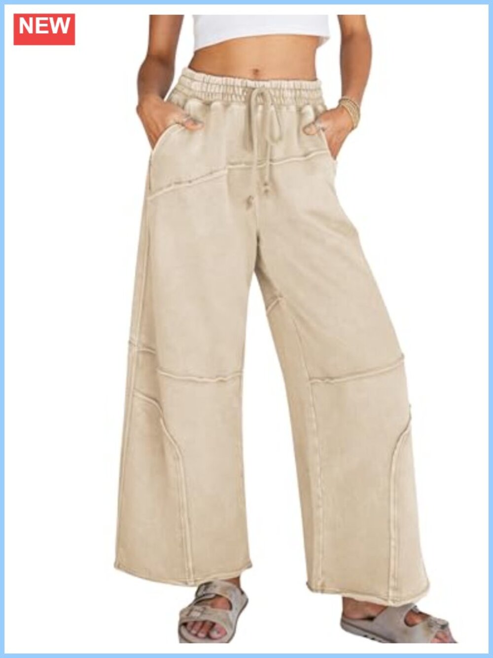 Wide Leg Sweatpants High Waist Acid Wash Palazzo Pants with Pockets